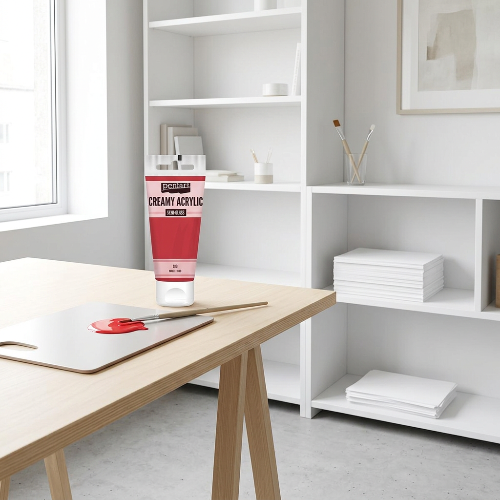 Krémová akrylová barva pololesklá PENTART 60 ml ČERVENÁ