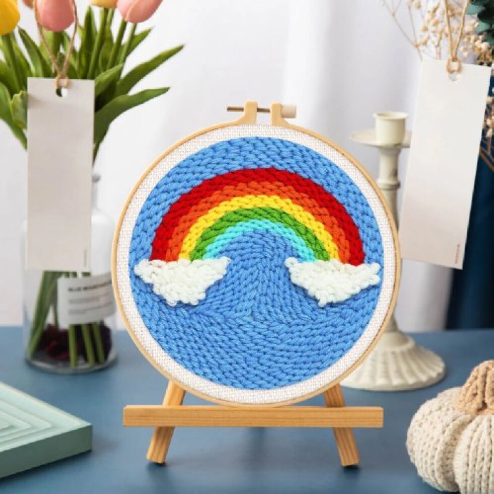 Vyšívání dutou jehlou sada - DUHA 20x20 cm kulatý rám