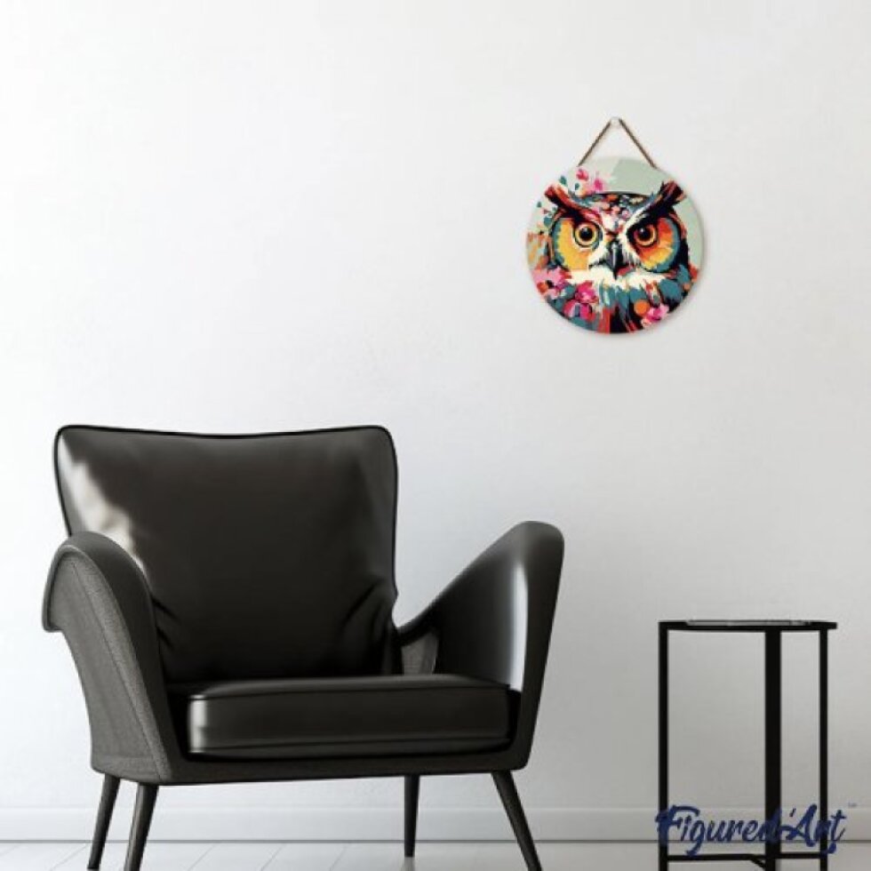 Malování podle čísel na dřevu - SOVA průměr 30 cm