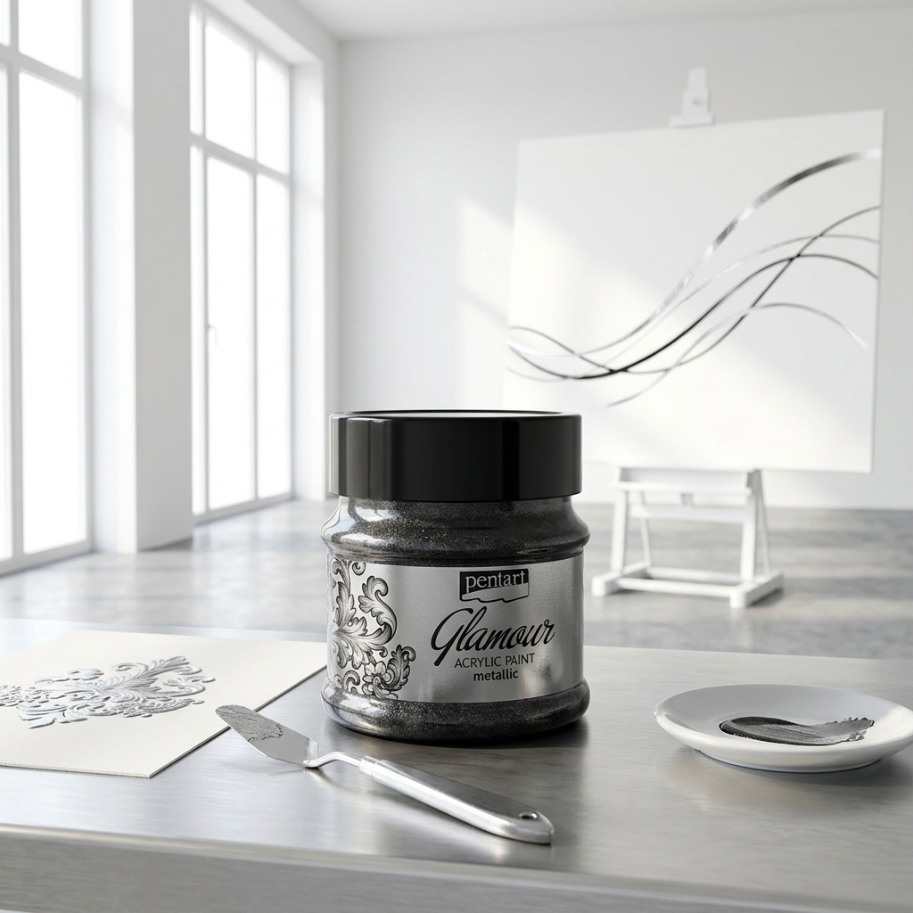 Akrylová barva metalická zářivá PENTART 50 ml ČERNOSTŘÍBRNÁ
