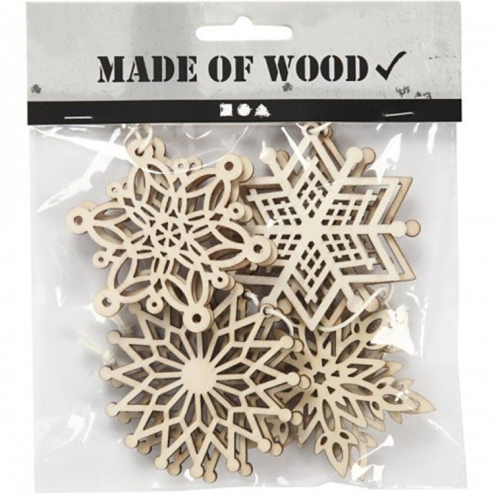 Vánoční ornamenty dřevěné, 7 cm, 8 ks