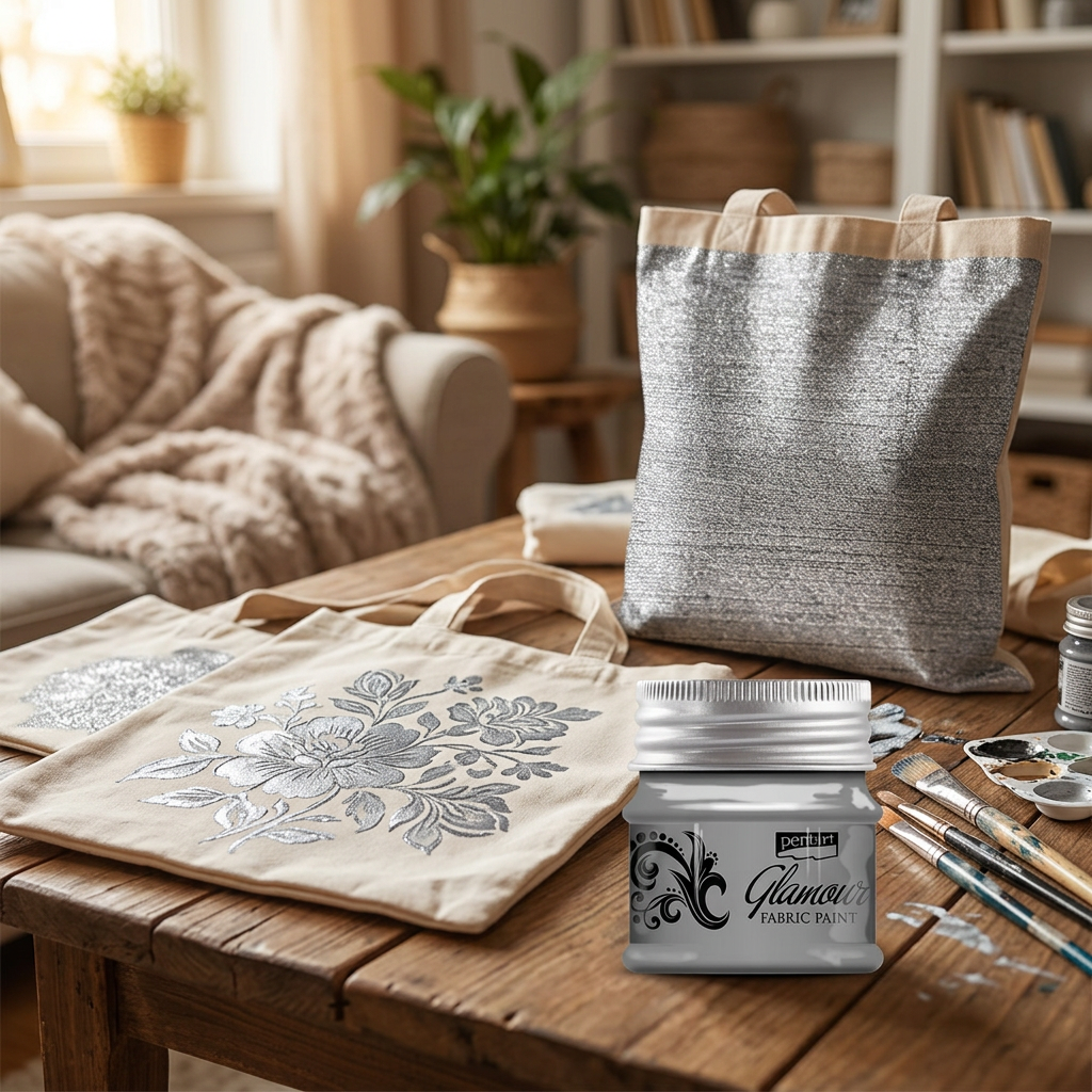 Barva na textil a kůži zářivá PENTART 50 ml STŘÍBRNÁ