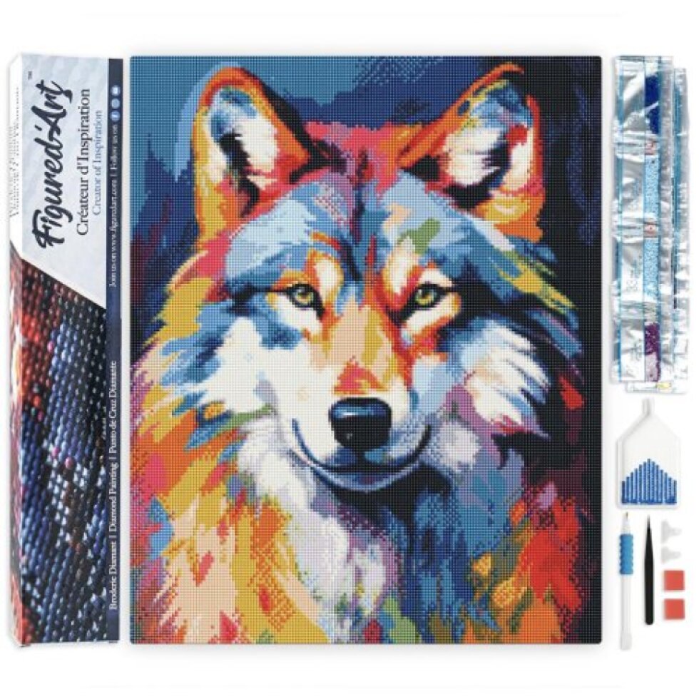 Diamantové malování - BAREVNÝ VLK 40 x 50 cm bez rámu