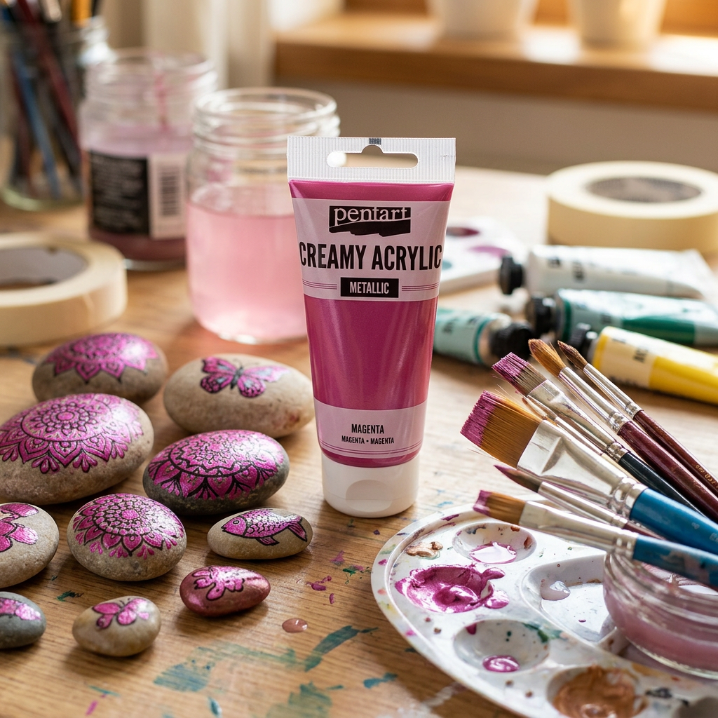 Krémová akrylová barva metalická PENTART 60 ml MAGENTA