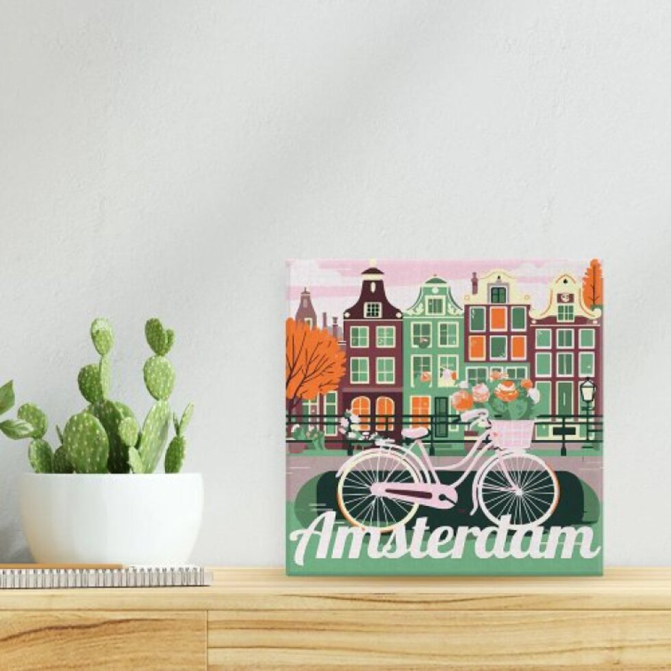 Mini malování podle čísel - Travel Poster AMSTERDAM 20 x 20 cm na rámu