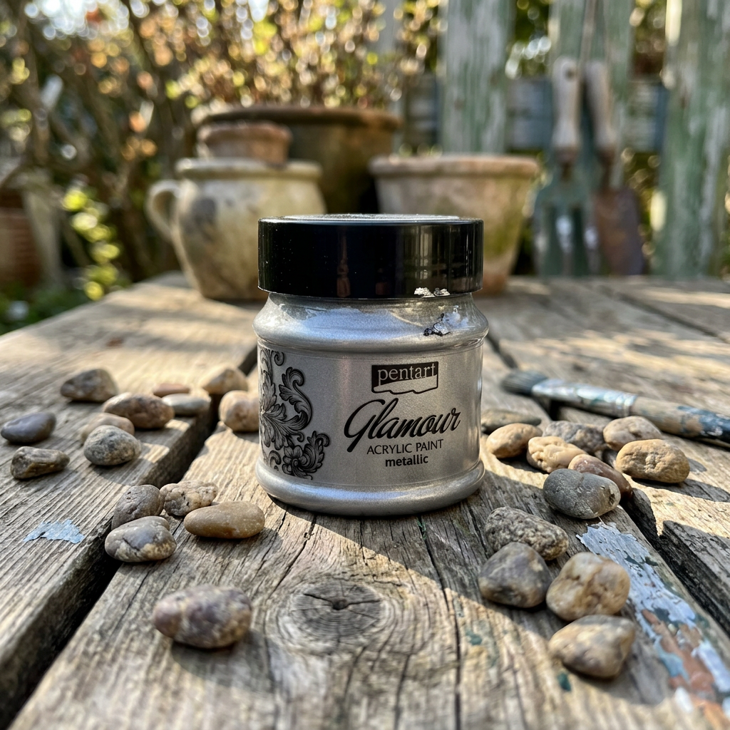 Akrylová barva metalická zářivá PENTART 50 ml ČERNOSTŘÍBRNÁ
