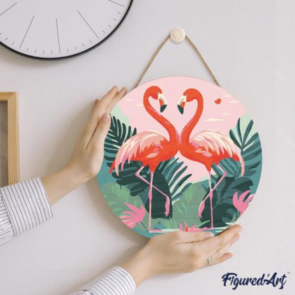 Malování podle čísel na dřevu - PLAMEŇÁCI průměr 30 cm