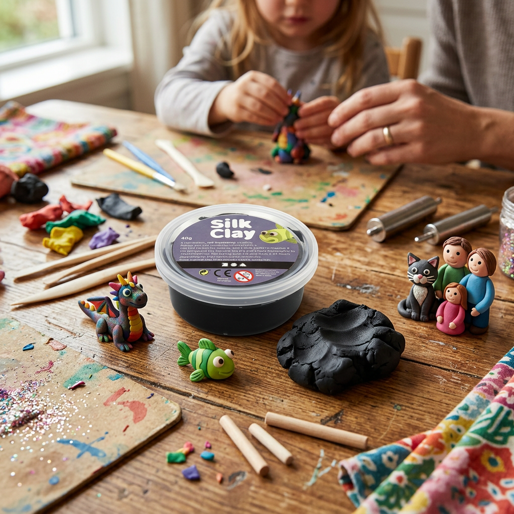Samotvrdnoucí modelovací lehká hmota Silk Clay 40g ČERNÁ