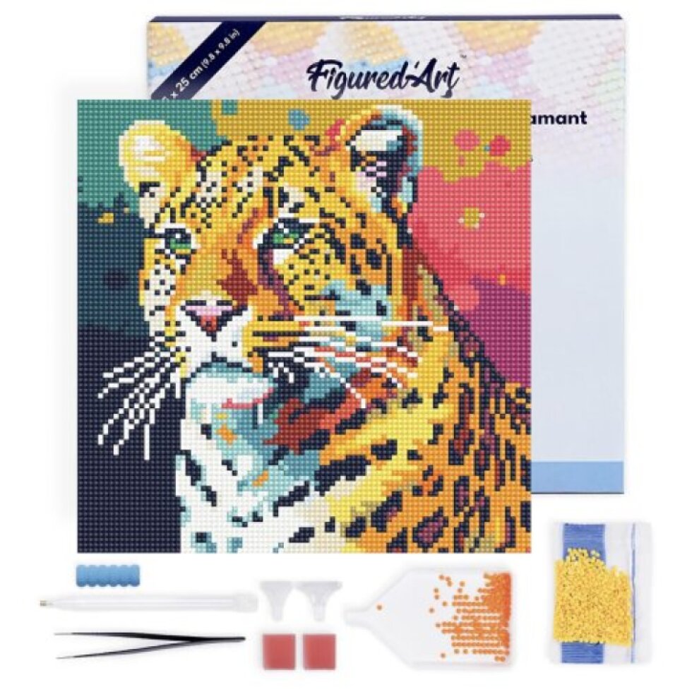 Mini diamantové malování - LEOPARD POP ART 25 x 25 cm na rámu
