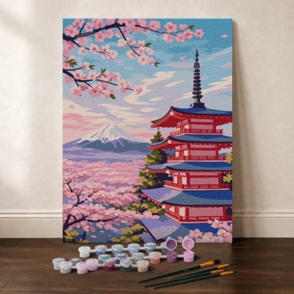 Malování podle čísel - PAGODA U FUDŽI 24.5 x 32.5 cm