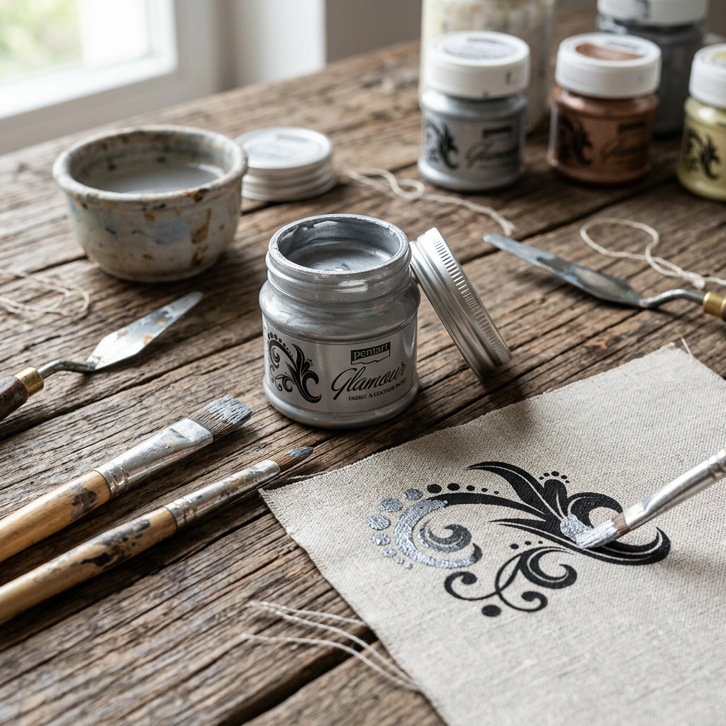 Barva na textil a kůži zářivá PENTART 50 ml STARÁ STŘÍBRNÁ