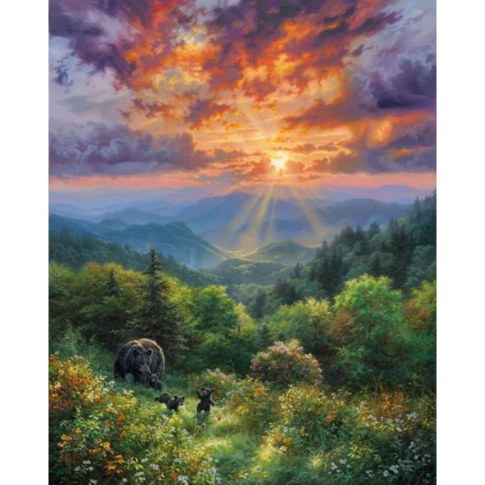 Malování podle čísel - MEDVĚD A ZÁPAD SLUNCE na rámu 40 x 50 cm