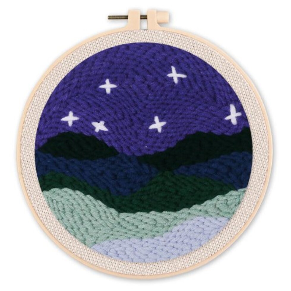 Vyšívání dutou jehlou sada - POD HVĚZDAMI 20x20 cm kulatý rám