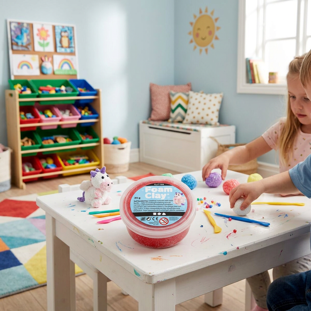 Samotvrdnoucí modelovací pěnová kuličková hmota Foam Clay 35g ČERVENÁ TŘPYTIVÁ