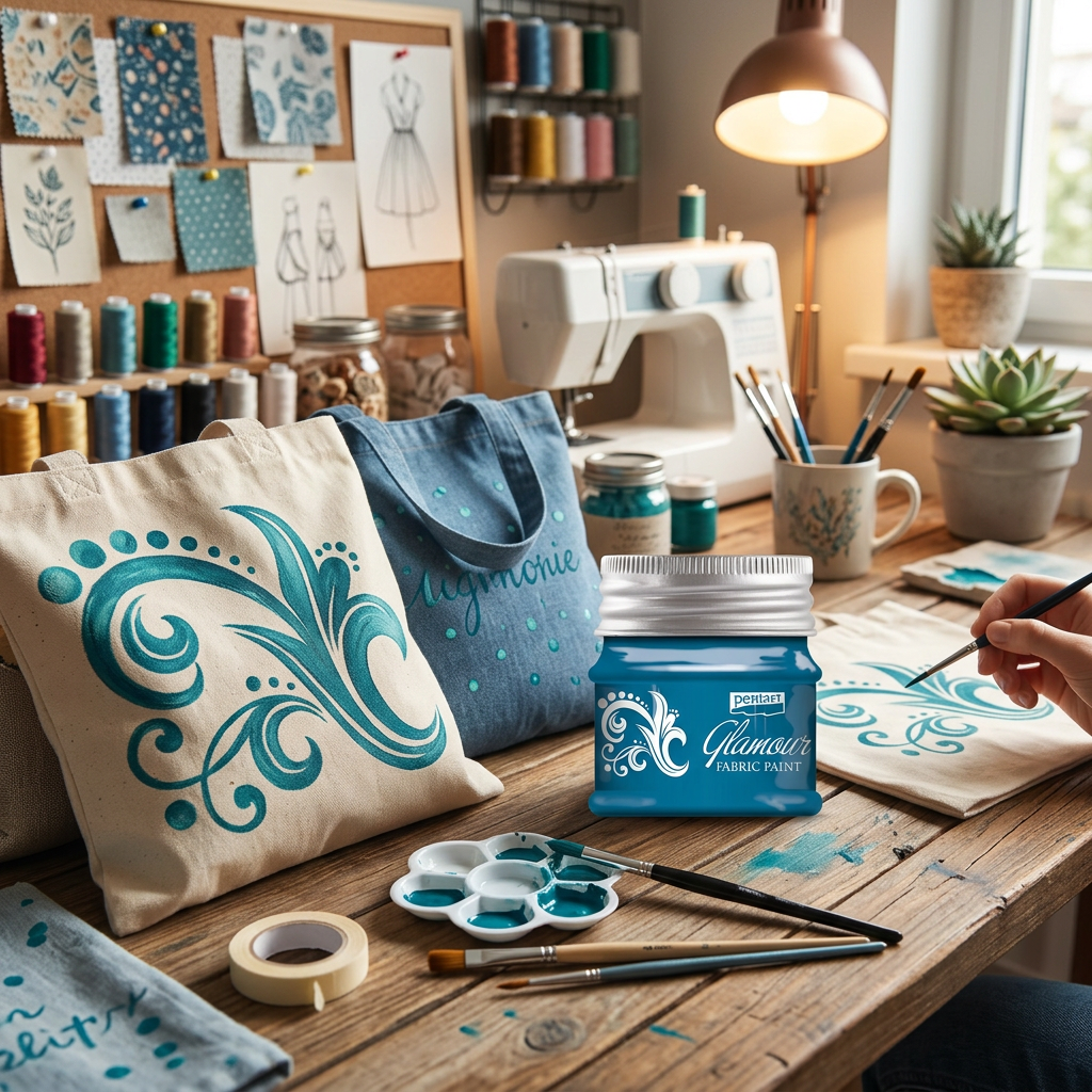 Barva na textil a kůži zářivá PENTART 50 ml STŘÍBŘITĚ MODRÁ