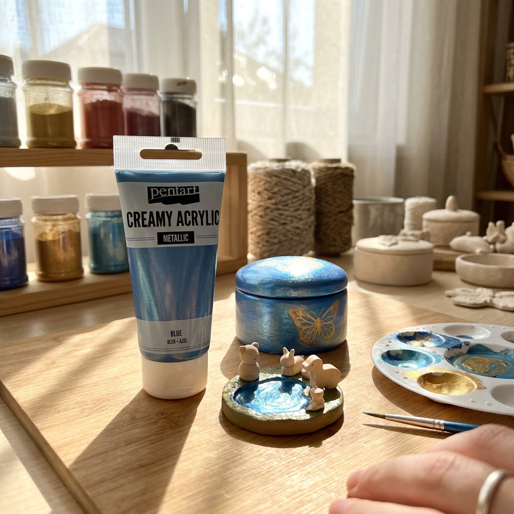 Krémová akrylová barva metalická PENTART 60 ml MODRÁ