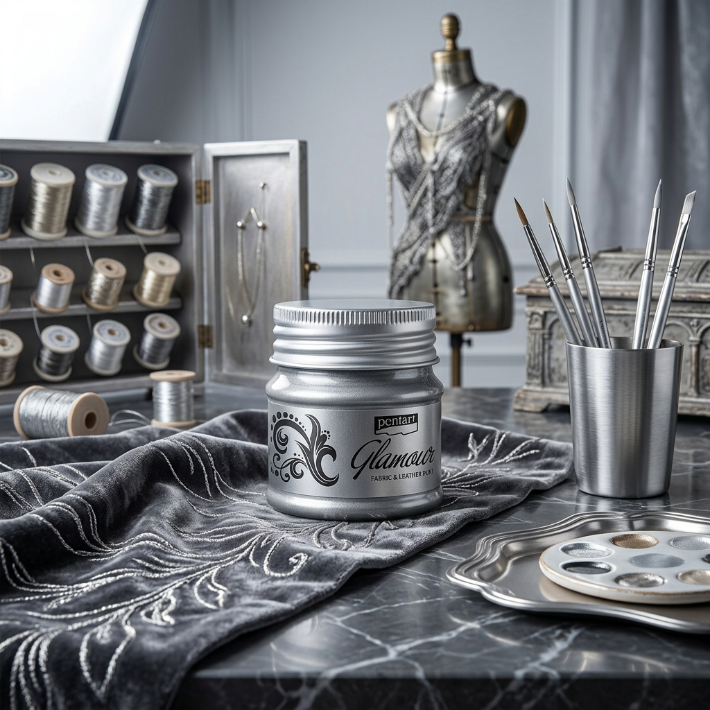 Barva na textil a kůži zářivá PENTART 50 ml STARÁ STŘÍBRNÁ