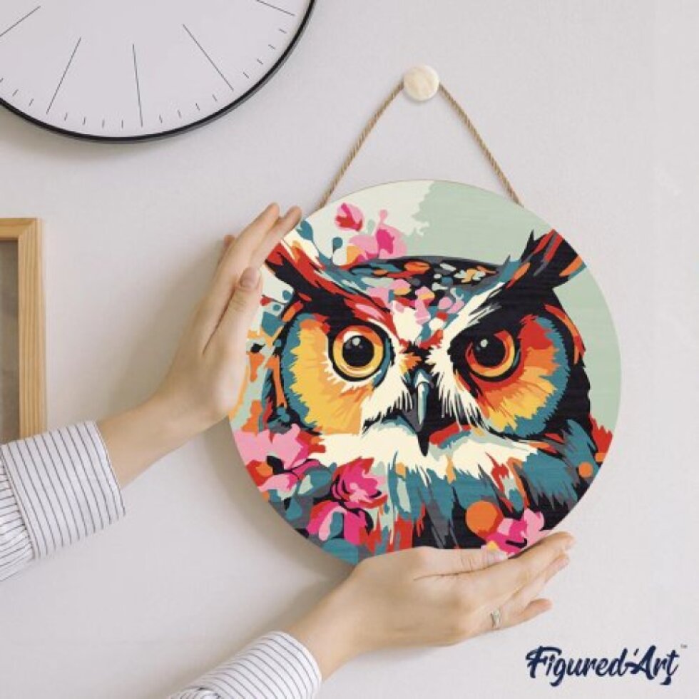 Malování podle čísel na dřevu - SOVA průměr 30 cm