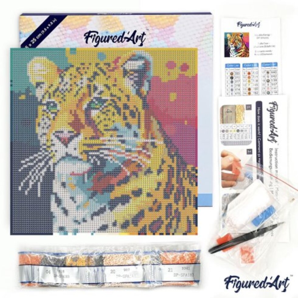 Mini diamantové malování - LEOPARD POP ART 25 x 25 cm na rámu