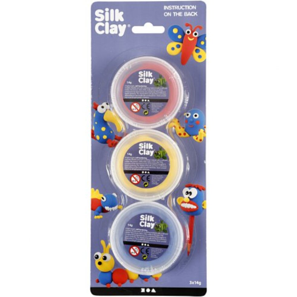 Silk Clay hedvábná modelovací hmota SADA 3 barev - MODRÁ, ČERVENÁ, ŽLUTÁ