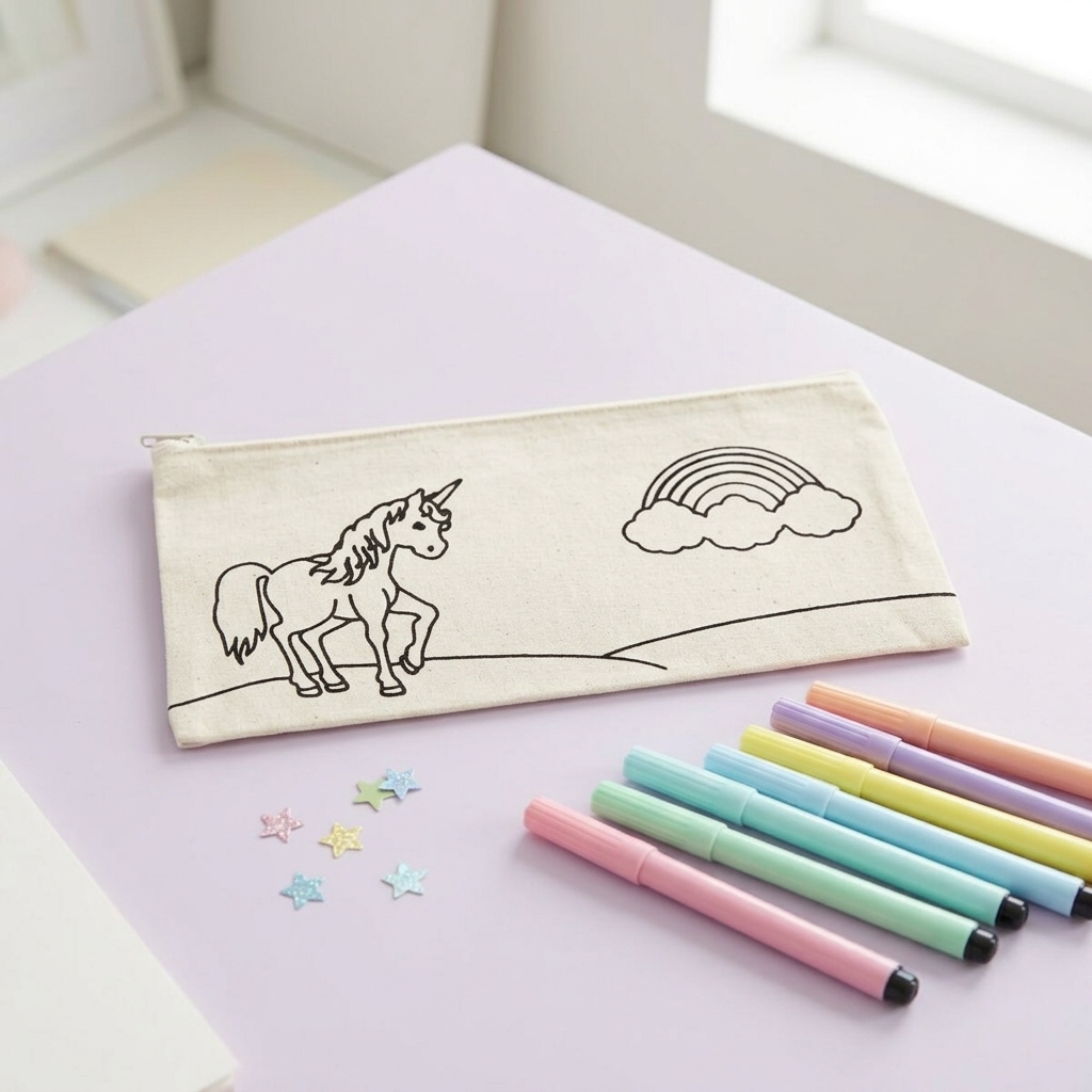 Pouzdro na tužky motiv JEDNOROŽEC textil, 21 x 9 cm