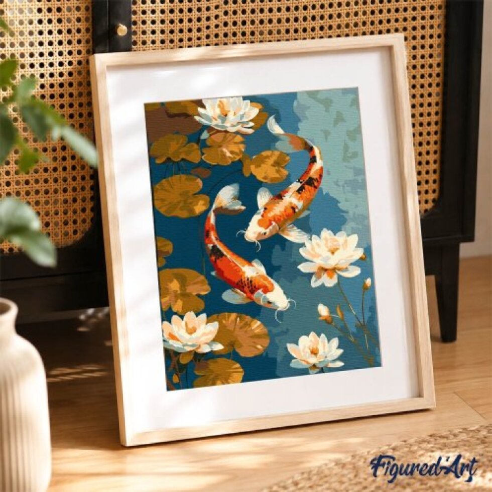 Malování podle čísel - JAPONSKÝ KAPR MEZI LEKNÍNY 24.5 x 32.5 cm