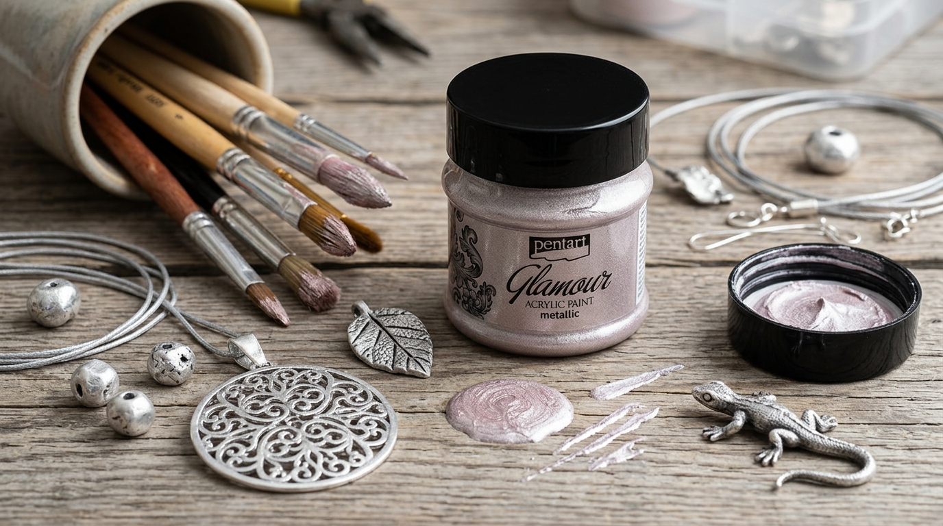 Akrylová barva metalická zářivá PENTART 50 ml TMAVÁ STŘÍBRNÁ