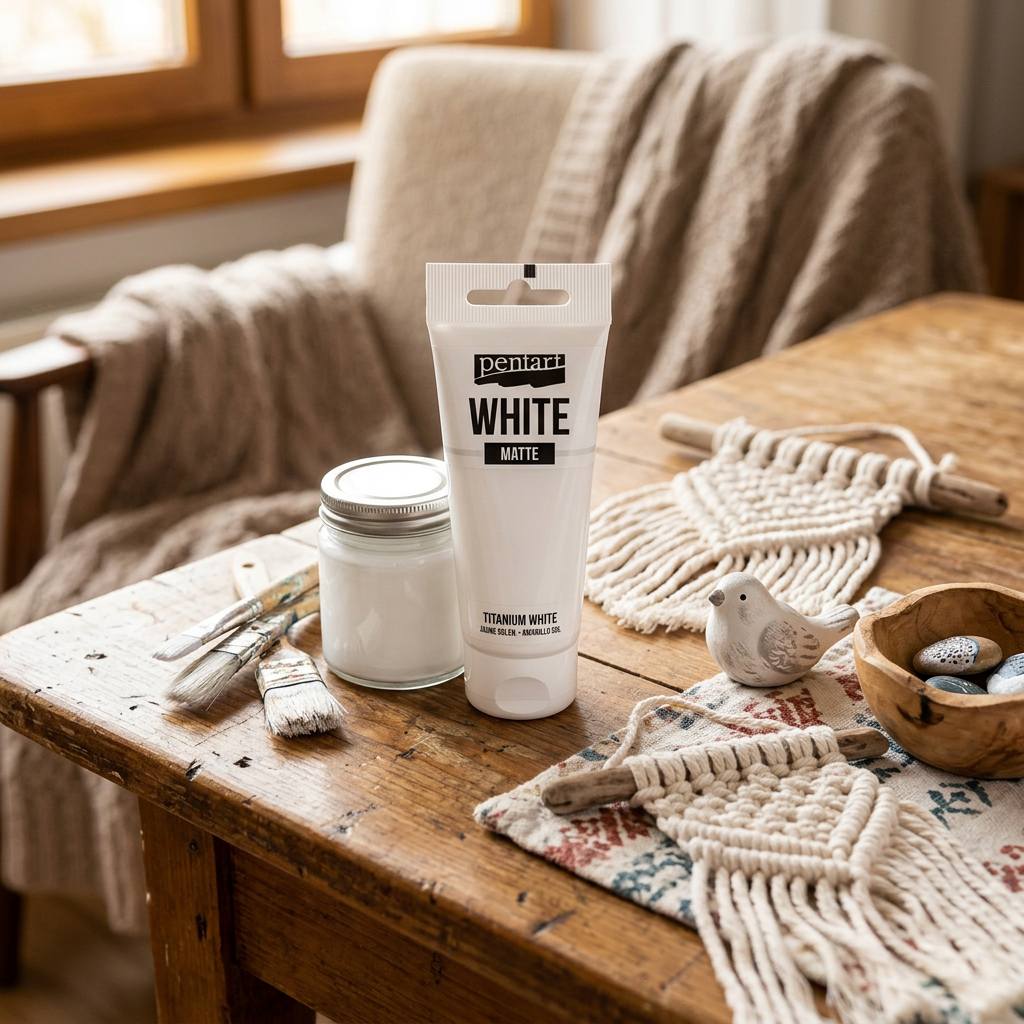 Krémová akrylová barva matná PENTART 60 ml BÍLÁ