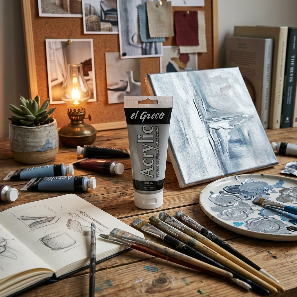 Akrylová barva EL GRECO 150 ml STŘÍBRNÁ