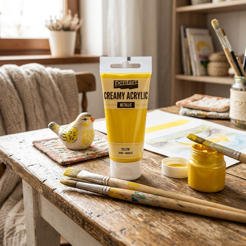 Krémová akrylová barva pololesklá PENTART 60 ml ŽLUTÁ