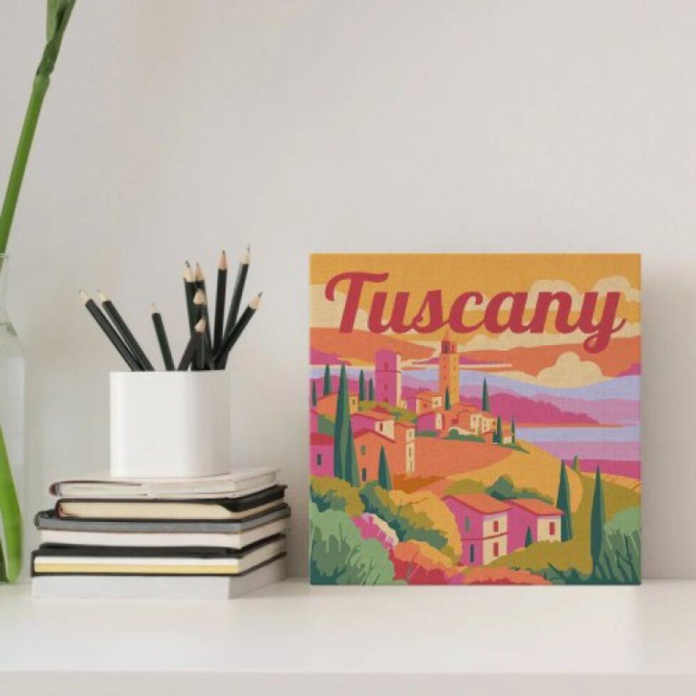 Mini malování podle čísel - Travel Poster TOSKÁNSKÉ JARO 20 x 20 cm na rámu