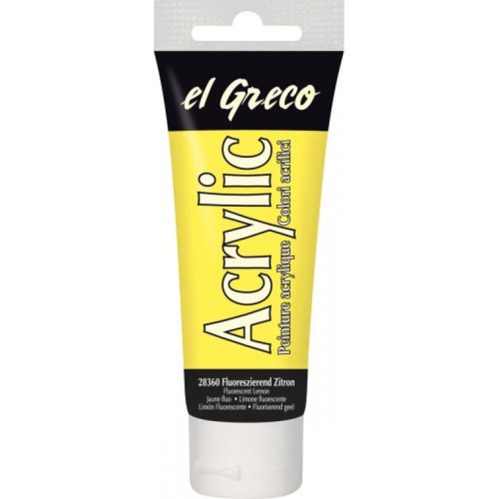 Akrylová barva EL GRECO 75 ml FLUORESCENČNÍ ŽLUTÁ