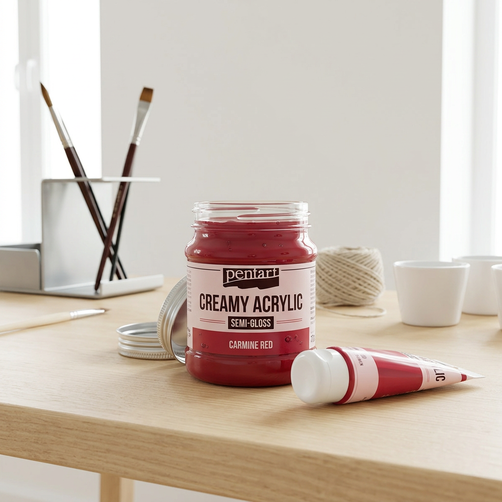 Krémová akrylová barva pololesklá PENTART 60 ml KARMÍNOVÁ ČERVENÁ