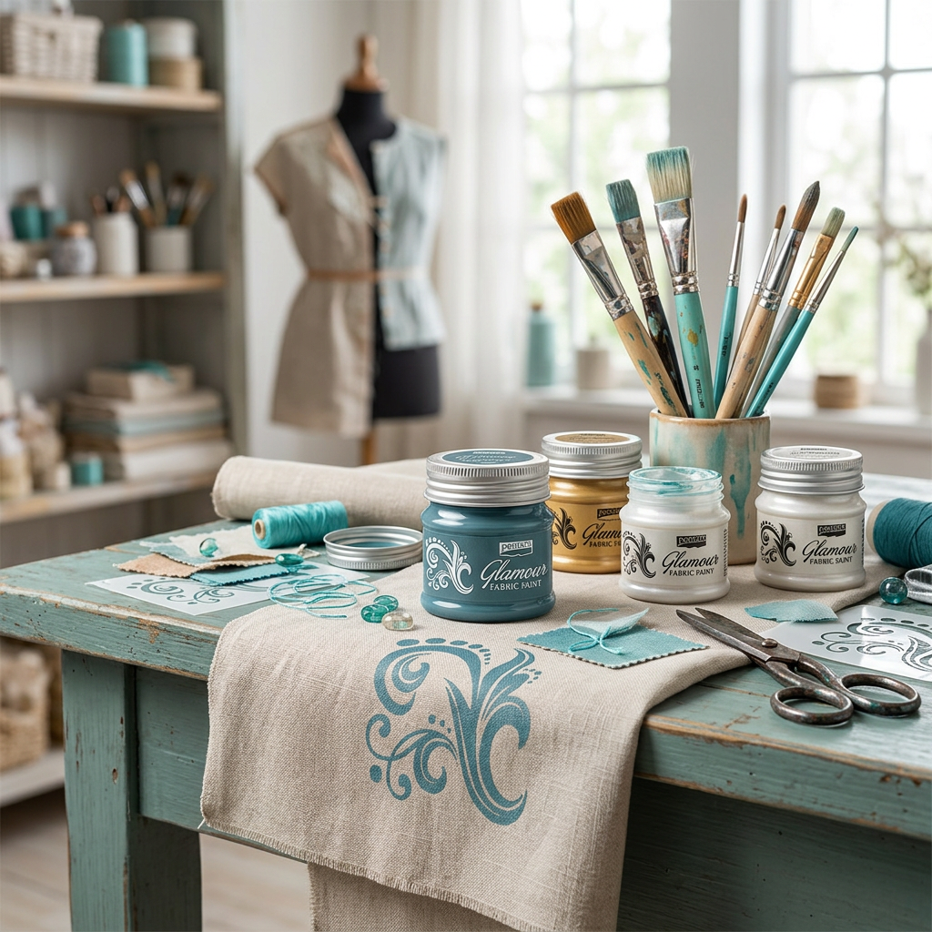 Barva na textil a kůži zářivá PENTART 50 ml STŘÍBŘITĚ TYRKYSOVÁ