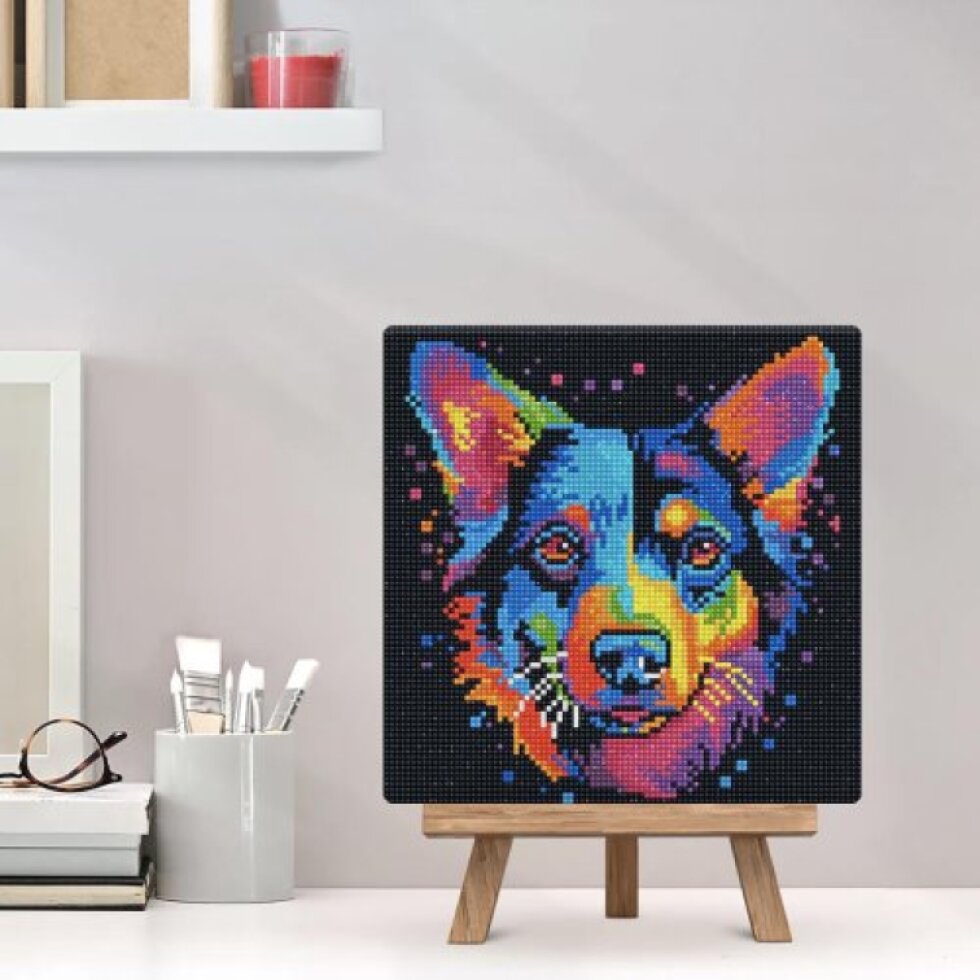 Mini diamantové malování - BAREVNÝ PES POP ART 25 x 25 cm bez rámu