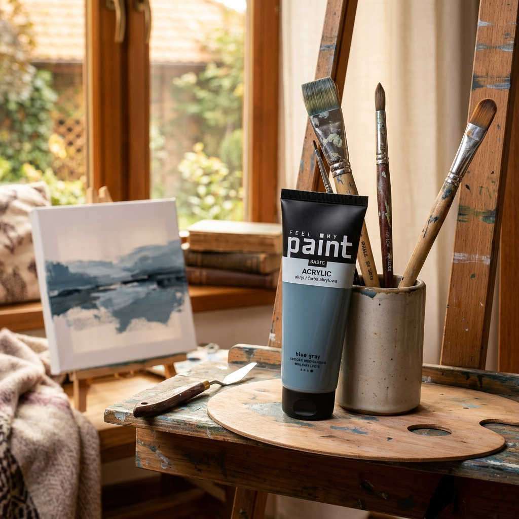 Akrylová barva FeelMyPaint 120 ml MODROŠEDÁ - certifikace o bezpečnosti dětských hraček