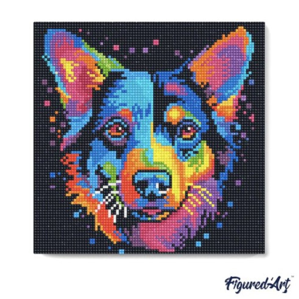 Mini diamantové malování - BAREVNÝ PES POP ART 25 x 25 cm bez rámu