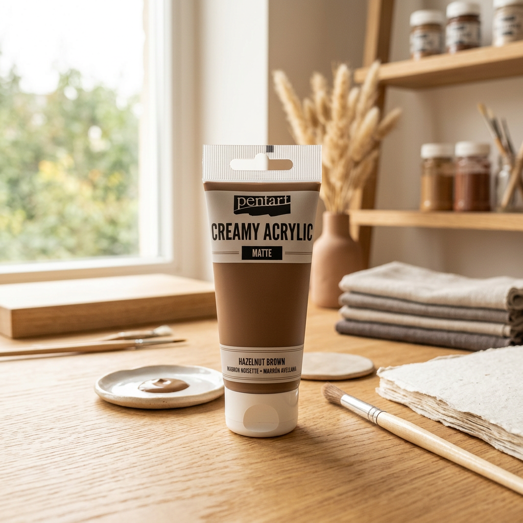 Krémová akrylová barva matná PENTART 60 ml OŘÍŠKOVÁ HNĚDÁ