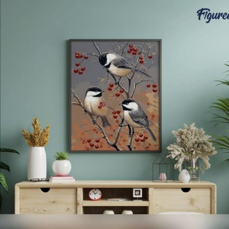 Malování podle čísel - PTÁČCI NA OVOCNÉM STROMU bez rámu 40 x 50 cm