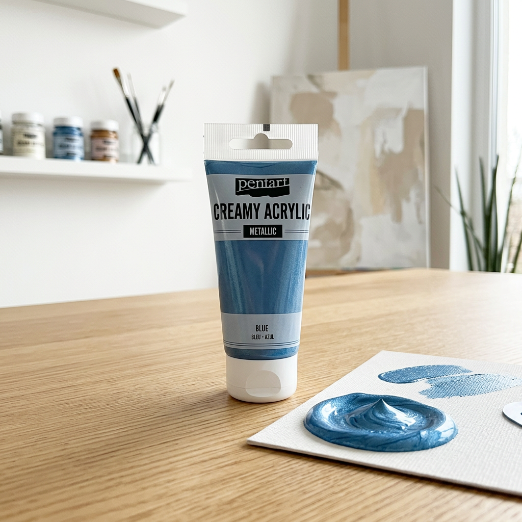 Krémová akrylová barva metalická PENTART 60 ml MODRÁ