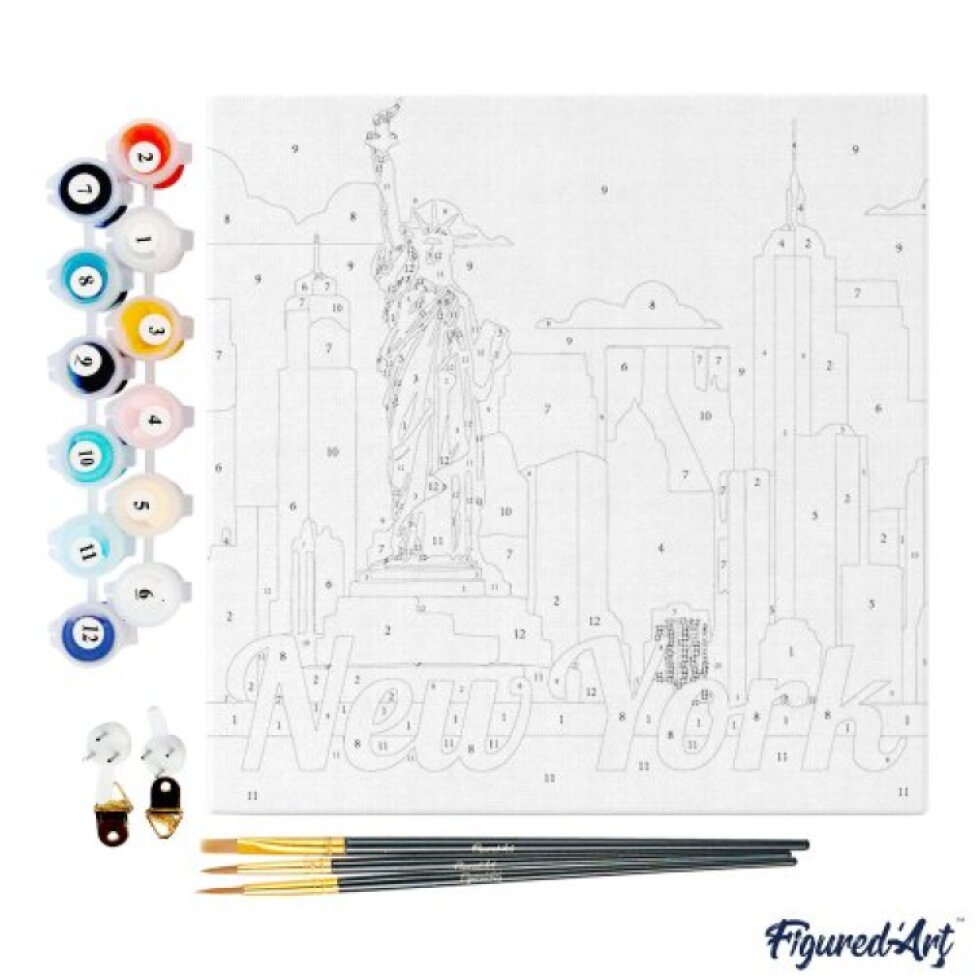Mini malování podle čísel - Travel Poster NEW YORK SOCHA SVOBODY 20 x 20 cm na rámu
