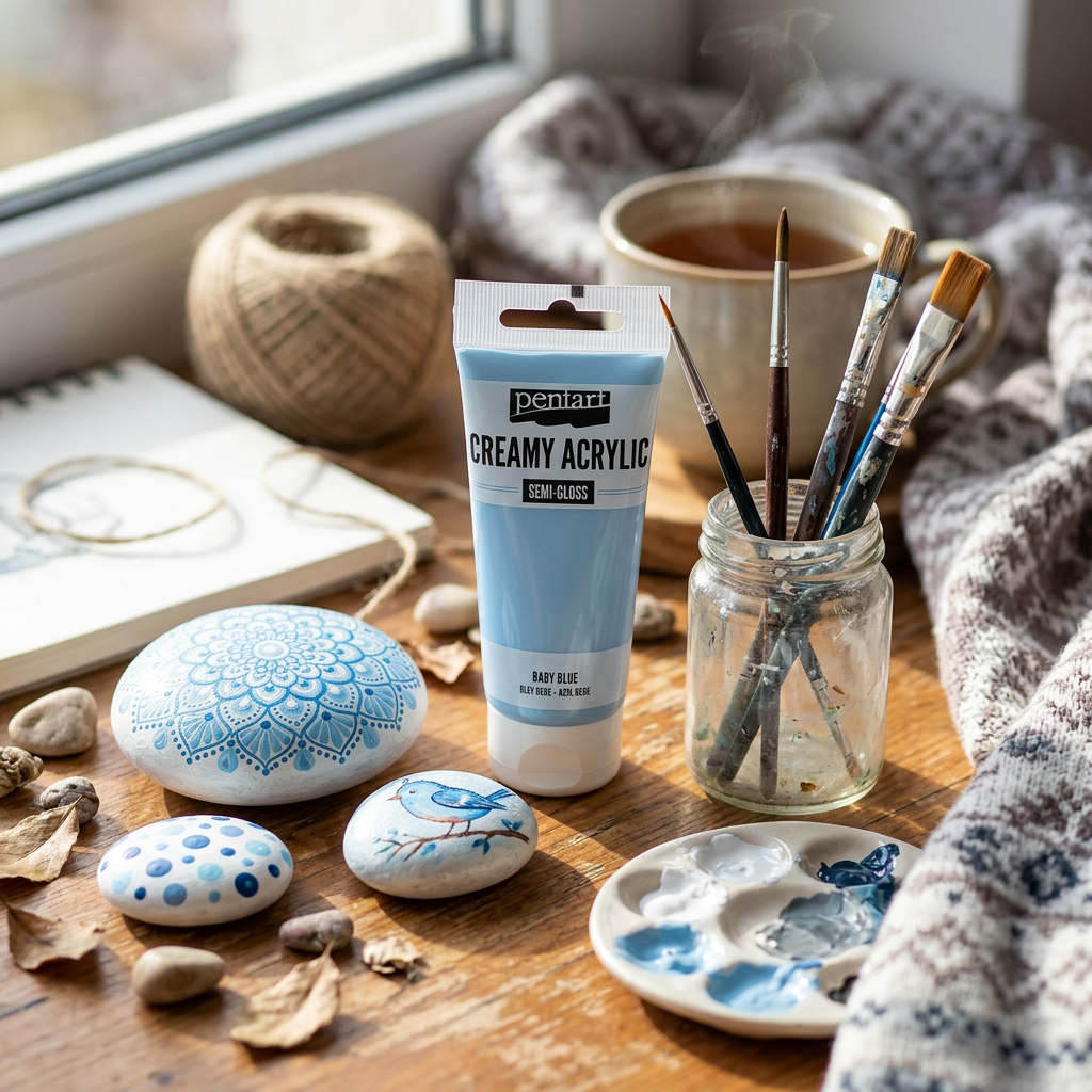 Krémová akrylová barva pololesklá PENTART 60 ml BABY MODRÁ