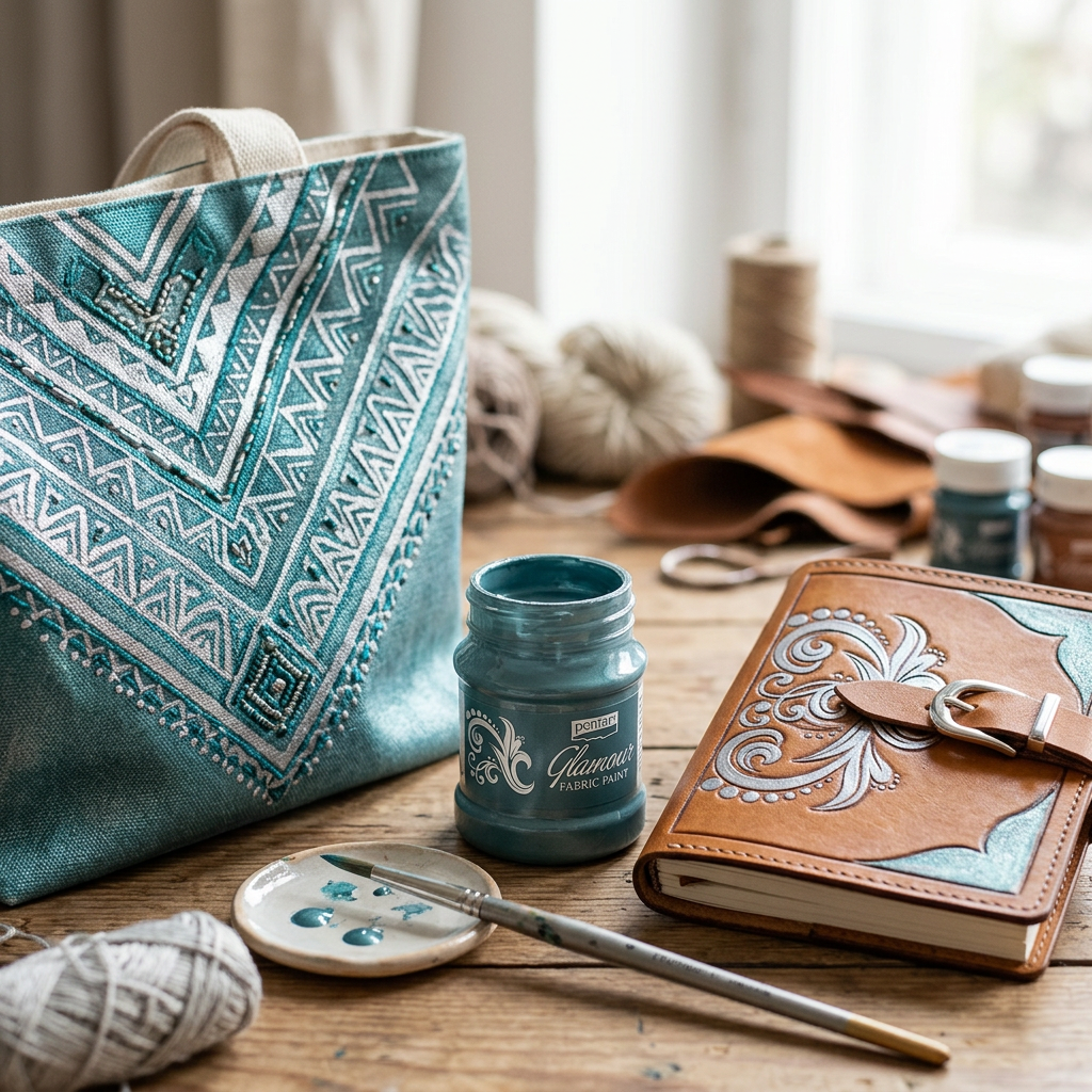 Barva na textil a kůži zářivá PENTART 50 ml STŘÍBŘITĚ TYRKYSOVÁ