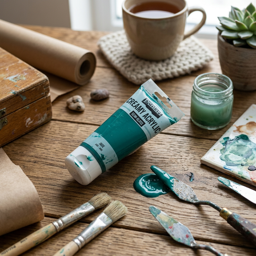 Krémová akrylová barva pololesklá PENTART 60 ml NEFRITOVÁ