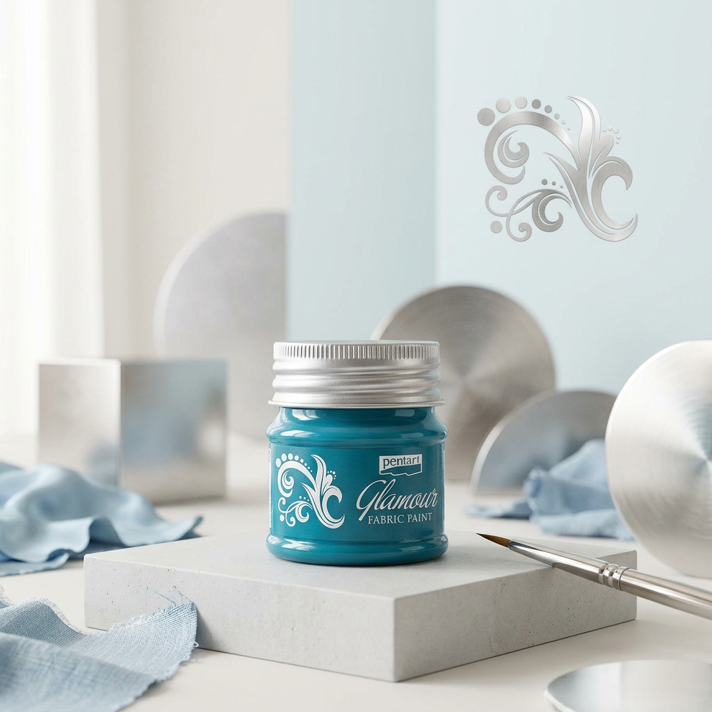 Barva na textil a kůži zářivá PENTART 50 ml STŘÍBŘITĚ MODRÁ