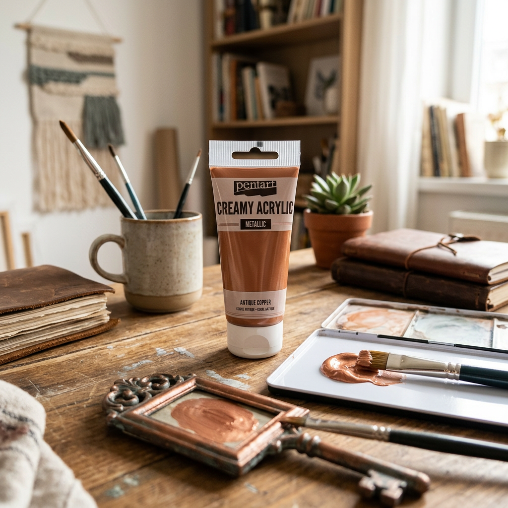 Krémová akrylová barva metalická PENTART 60 ml ANTICKÁ MĚDĚNÁ