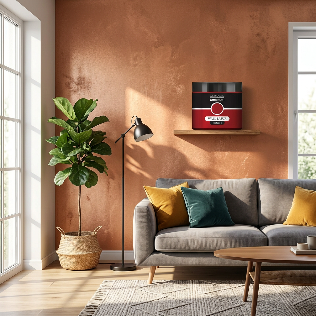 Lazurovací barva na zeď metallic WALL DECOR 500 ml ČERVENÁ MĚĎ