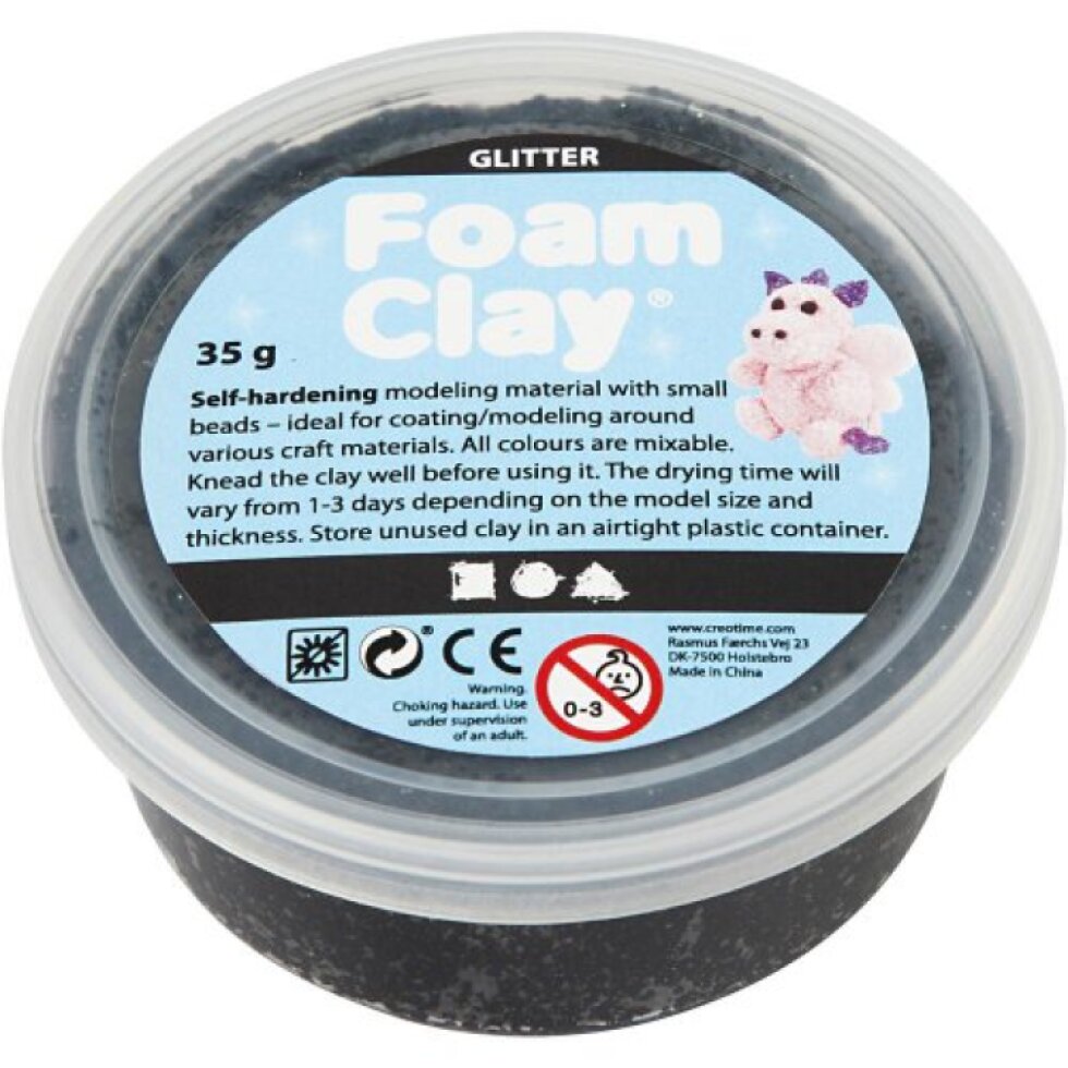 Samotvrdnoucí modelovací pěnová kuličková hmota Foam Clay 35g ČERNÁ TŘPYTIVÁ