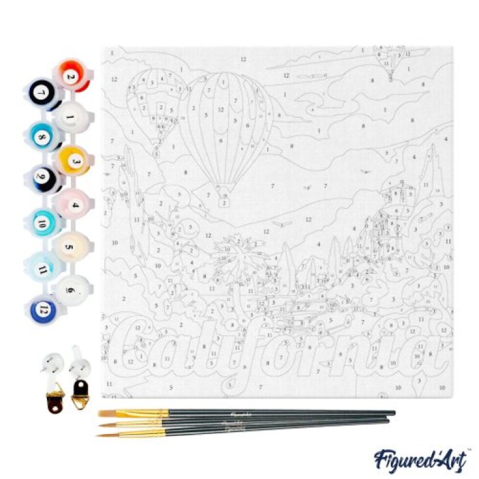 Mini malování podle čísel - Travel Poster CALIFORNICA BALLONS 20 x 20 cm na rámu
