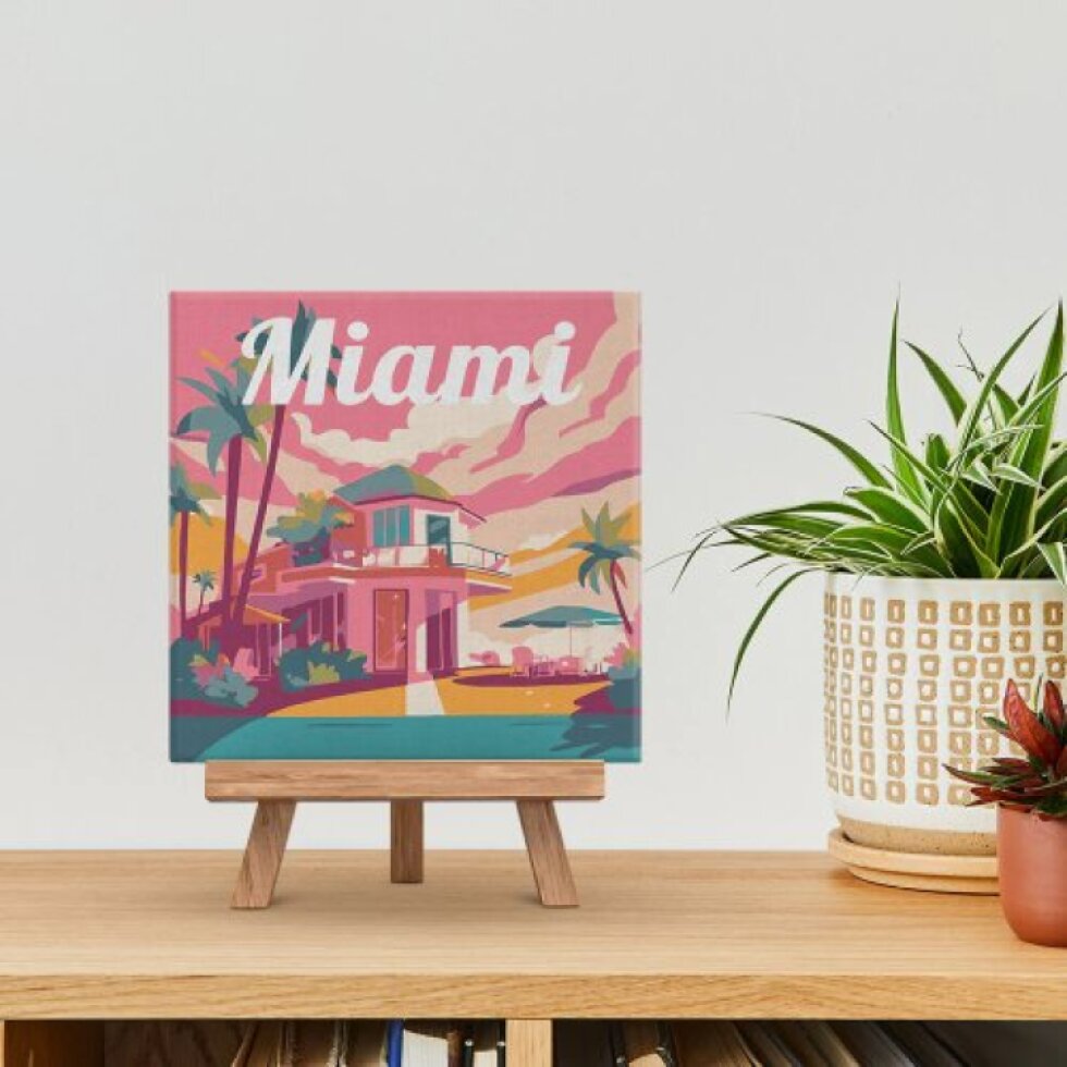 Mini malování podle čísel - Travel Poster MIAMI 20 x 20 cm na rámu
